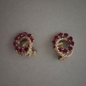 Vintage Red Gemstone And Gold Clip On Earrings